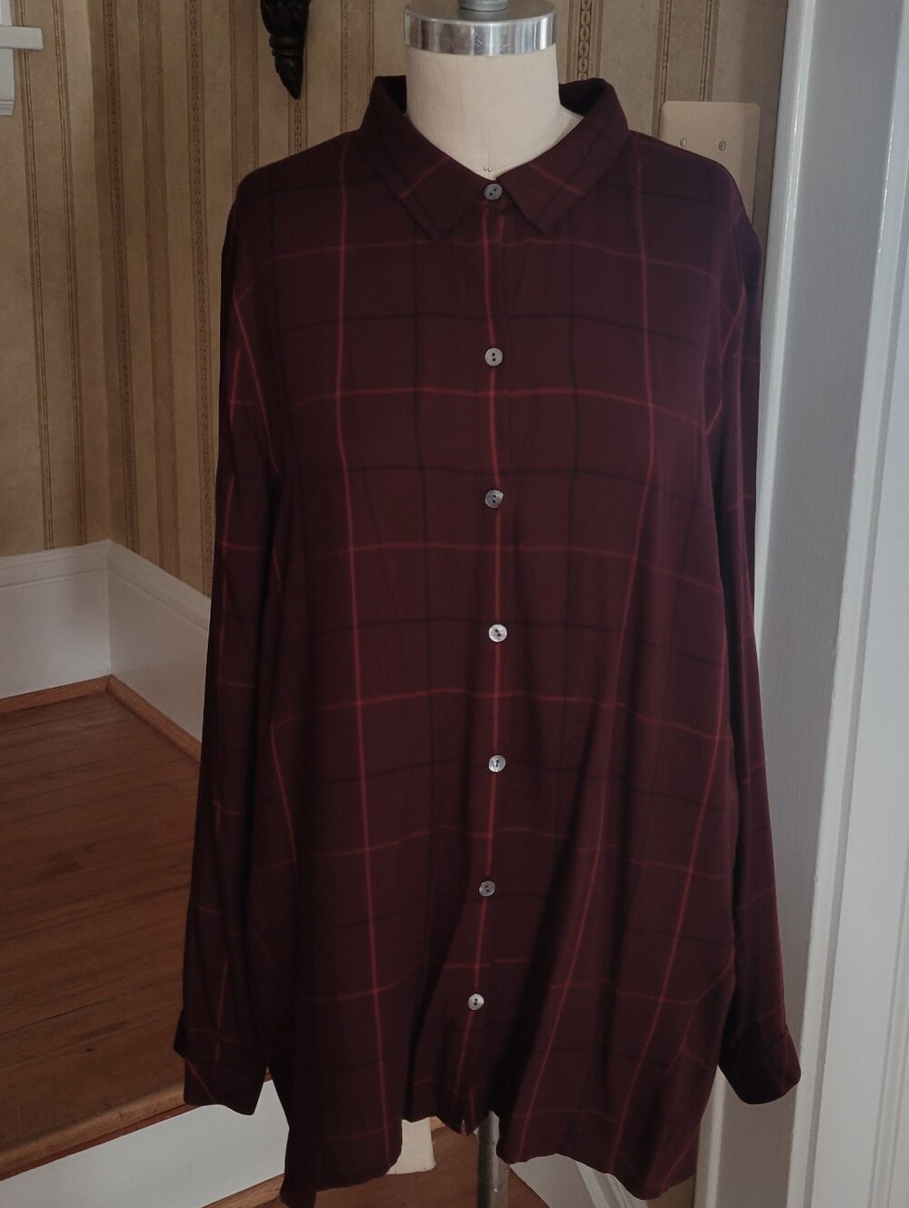 J.JILL Burgandy Plaid Longsleeve Button Down Shirt Size Large
